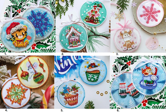 Diy Bead Embroidery Kit "Christmas Toy" 6 Sets Together & Separately, Gift