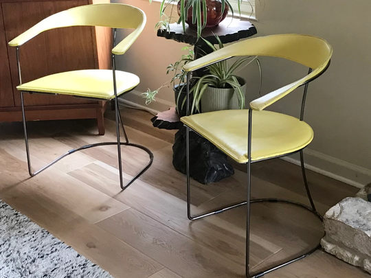 Aarban Italy Canasta Cantilever Chairs Mcm Citrus Yellow Leather Smoke Metal 1970S Set/2 By Californiadreamin4Me