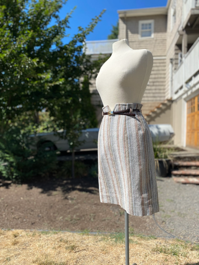 Vintage 90's Short Pencil Skirt~ Extra High Waist~ Nubby Knit~ Pale Wash-Out Earth Tones~ Boho Hipster Size Small 27" Waist