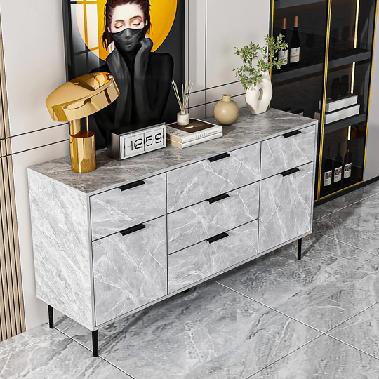 Sideboard Buffet Table Buffet Entryway Serve Storage Cabinet Marbling - 55.1"Wx29.5"H