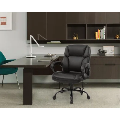 Stepplee Big And Tall Office Chair Ergonomic Chair 400Lbs Wide Seat Desk Chair PU Leather Computer Chair With Lumbar Support Arms Mid Back Executive T
