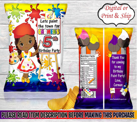 Paint Party Chip Bag-Paint Birthday-Paint Party-Art Bag-Art Treat Favor