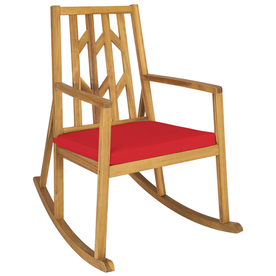 Gymax Outdoor Acacia Wood Rocking Chair Wooden Patio Rocker w/ Red