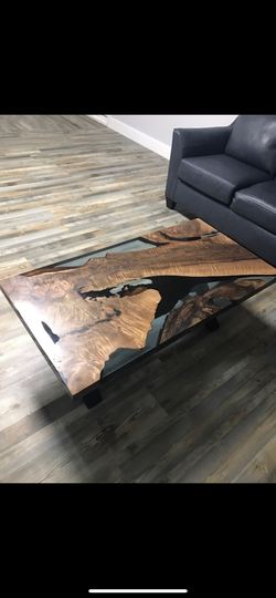 Clear Epoxy Table, River Live Edge Custom 48" X 24" Walnut Transparent Light Sky Blue, Table Order For Kristie 4