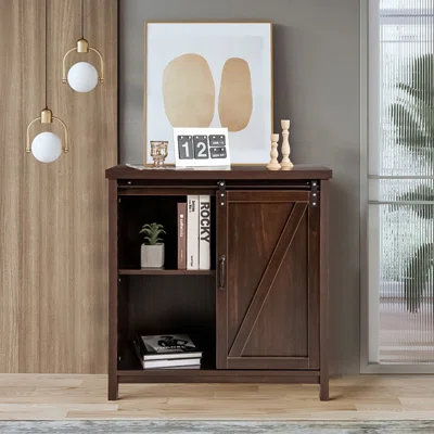 Retro Kitchen Buffet Storage Cabinet Sideboard With Sliding Barn Door