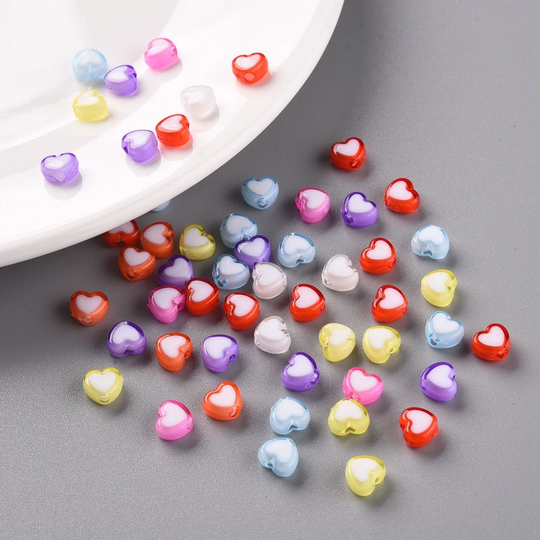 100 Heart Acrylic Beads, Small, Mix Color, 8mm, Transparent, Diy Craft, Jewelry Making, Kid's Crafts, Rainbow Valentine's Day, Love