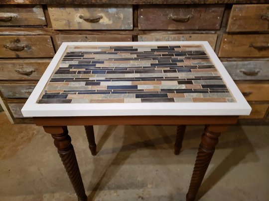 Antique Vintage Wooden Table Base With New Porcelain Tile Top Perfect For Any Room