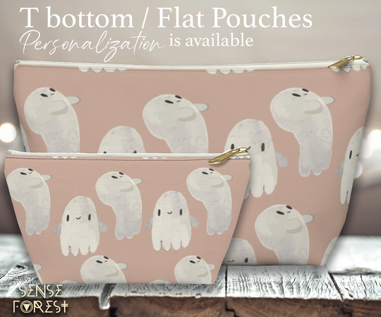 Pink Kawaii Ghost Halloween Witchy Pencil Pouch, Cute Cosmetic T Pouch, Travel Makeup Bag, Zipper Toiletry Organizer