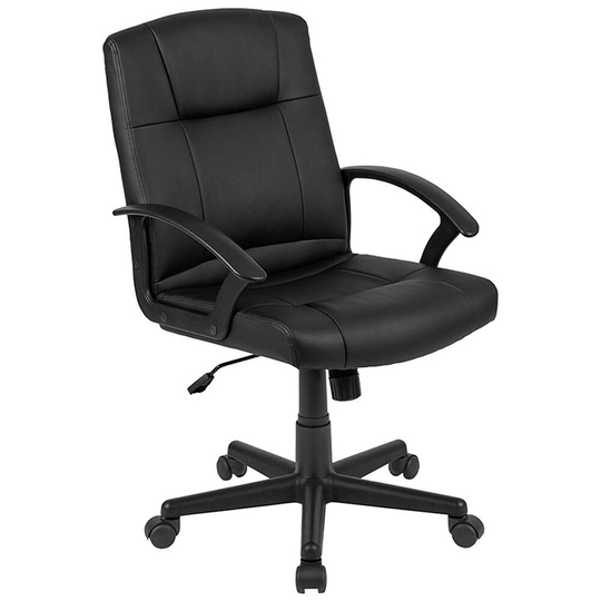Offex Mid Back LeatherSoft Padded Task Office Chair with Arms - Black