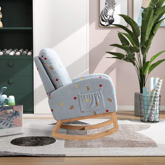 30.8"W Modern Rocking Chair, Upholstered High Back Wooden Rocking Chair for Living Room Baby Kids Room Bedroom