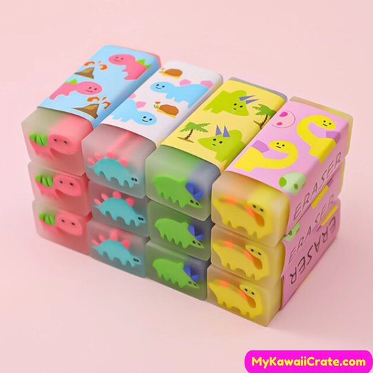 Kawaii Dinosaurs Erasers 3 Pc Set ~ Cute Erasers, Dinosaur Eraser, Stationery, Rubber School Supplies, Pencil Eraser
