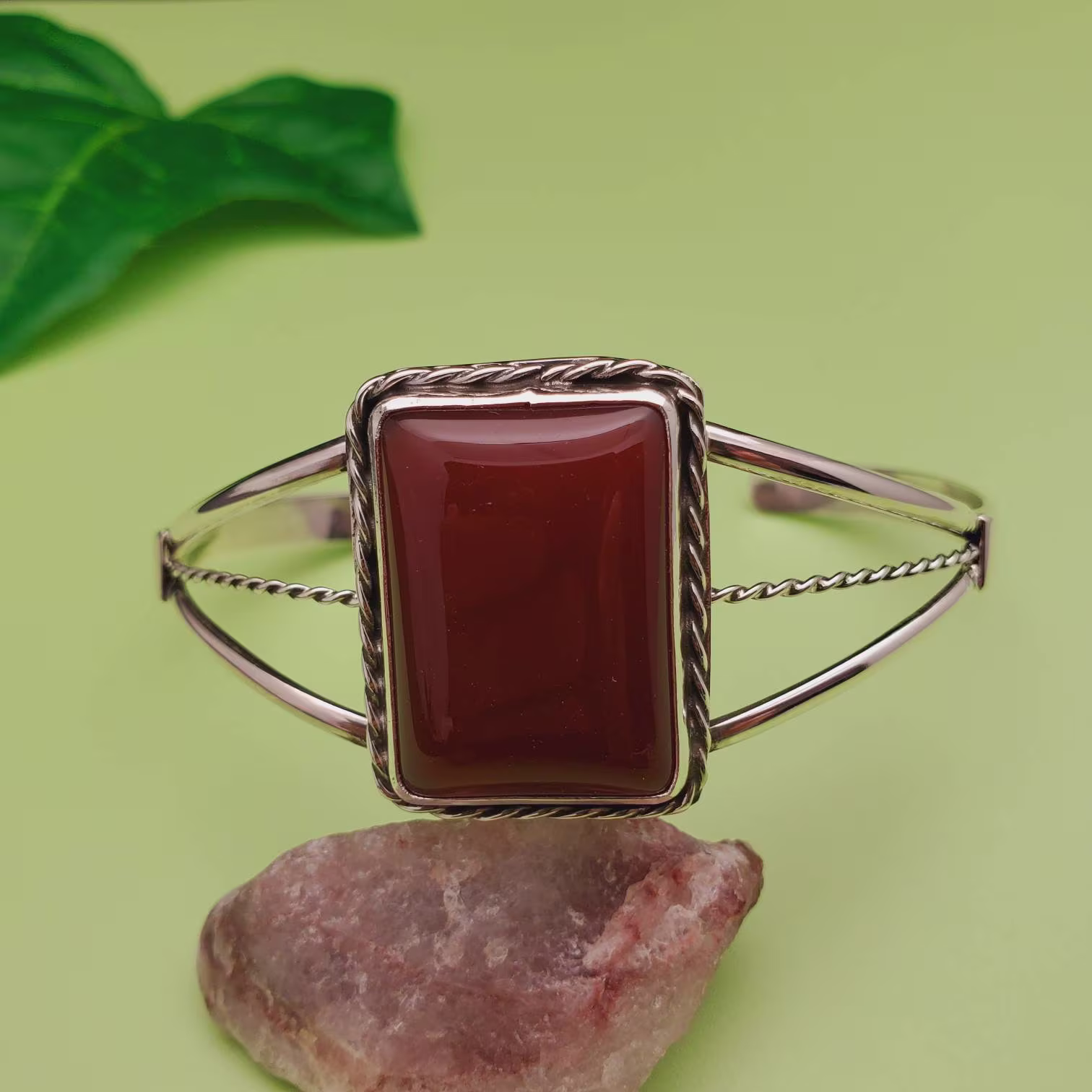 Lovely Carnelian Bracelet Cuff | Big Rectangle Shape Healing Sterling Silver Southwest