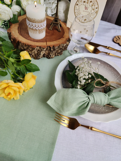 Sage Green Linen Table Runner, Linen Topper, Tablecloth, Custom Color Washed Soft Runner