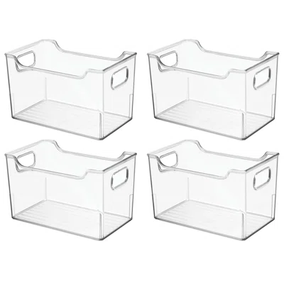 Mdesign Deep Plastic Office Storage Organizer Bin With Handles - 2 Pack - Clear