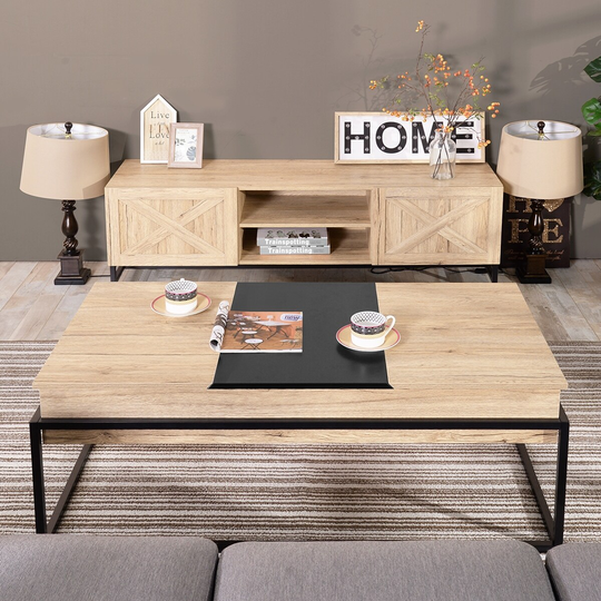 47.2" Lift Top Coffee Table, Lift Top Storage Coffee Table, Wood Lift Top Coffee Table with Storage, Oak & Black