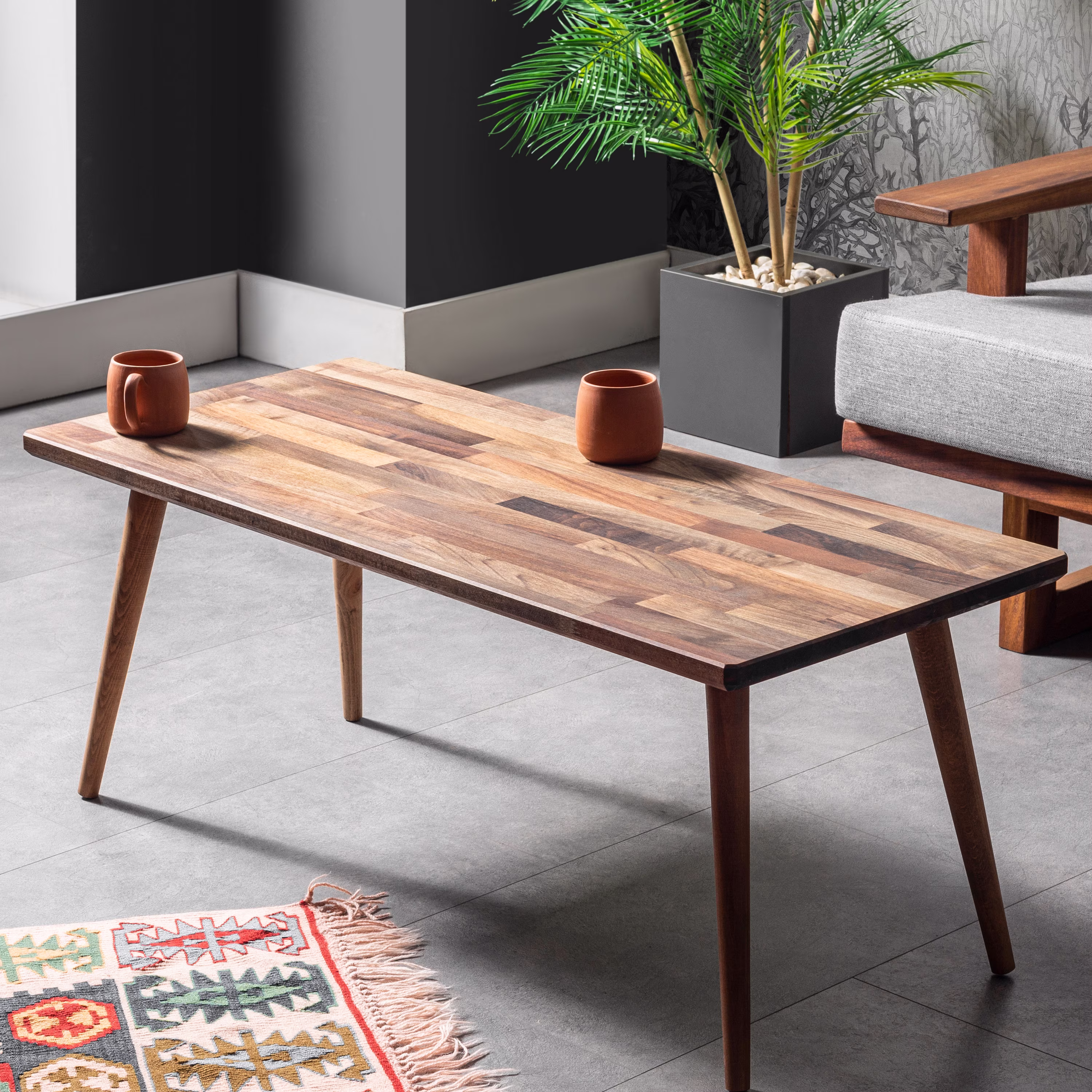 Walnut Coffee Table, Classic Wooden Mid Century Modern Style Rectangle Solid Wood, Living Room Furniture