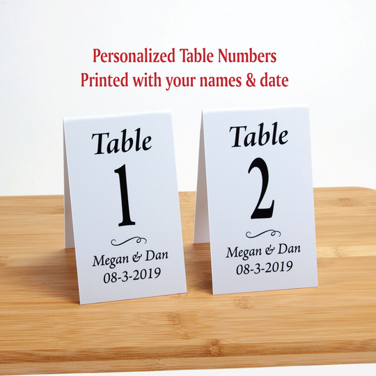 Wedding Table Numbers, Custom Printed with Names & Date, Choose Number Sequence, Plastic Tent Style, Free Shipping