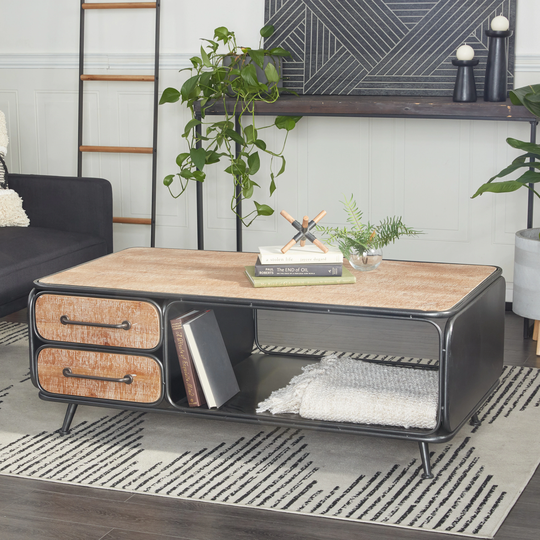Brown Metal Industrial Coffee Table - 47 x 17 x 18
