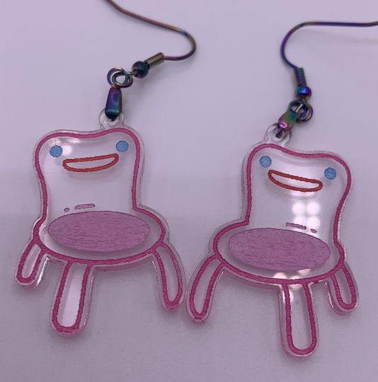 Froggy Chair Earrings, Clear Pink Acnh Acrylic Hand Painted Earrings