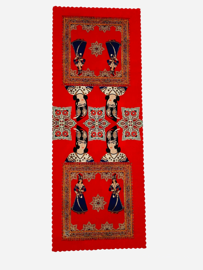 Qajar King Red Velvet Table Runner Center Piece Cover Cloth |Middle Eastern |Handmade | Persian Art Nowrooz