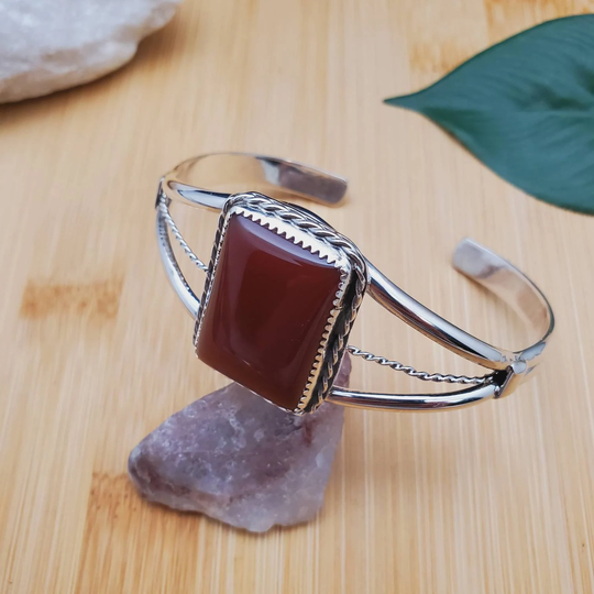 Socute925 Lovely Carnelian Bracelet Cuff | Sterling Silver Rectangle Big Southwest Made in Usa