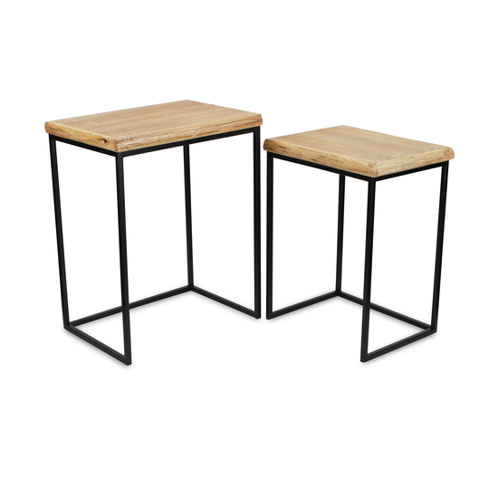 Brown Wooden Contemporary Styled Rectangular Side Tables (Set of 2)