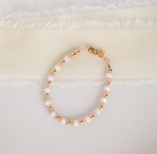 Bracelet - Pink & White Crystal Baby Bracelet 14K Gold Filled Valentine's Day Mommy Me Set