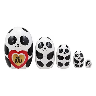 5 Piece Artem Bear with Heart Wooden Toy Stacking Nesting Dolls Figurine Set
