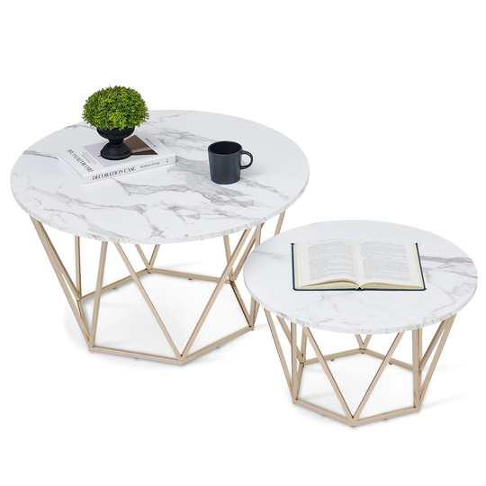 Mcombo Round Coffee Table Set of 2, End Tables for Living Room, 31.5in and 23.6in Modern Minimalist Tea Tables