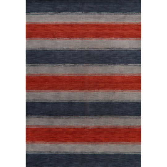 Multi-Color Modern Stripe Gabbeh Oriental Area Rug Hand-Knotted - 6'6" x 9'4"