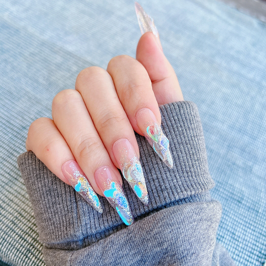 Ombre Glitter Aurora Nail, Swarovski Crystal Stiletto Luxury Press On Nail Winter, Christmas Xl