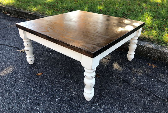 Custom Square Coffee Table, Farm House Chunky Leg, Rustic, Painted, Painted