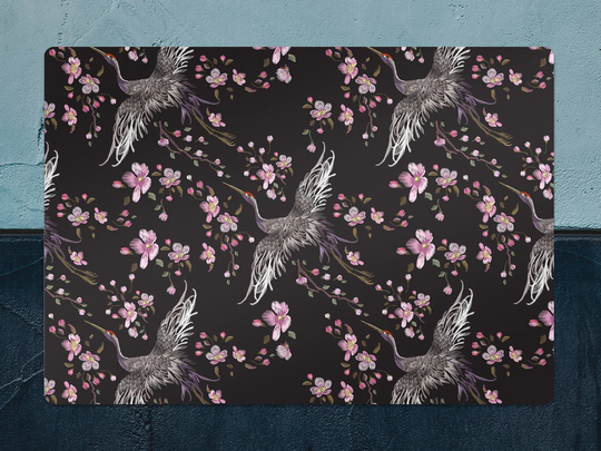 Dark Chinoisere Chair Mat, Pink Vinyl Floor Black Protective Animals Splat Area Rug, Housewarming Gift, Splash Mat
