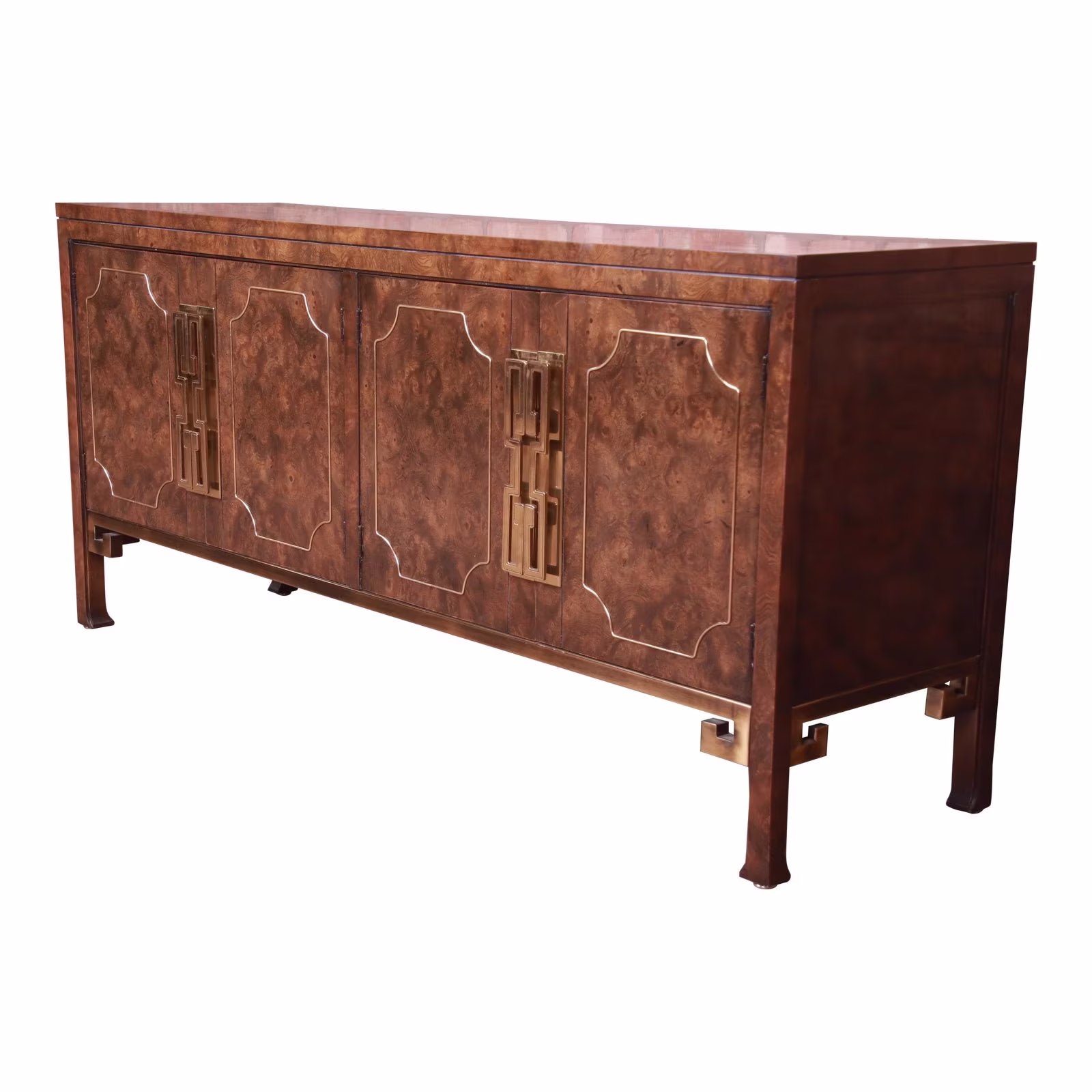 Mastercraft Hollywood Regency Burl Wood & Brass Sideboard Credenza, 1970S