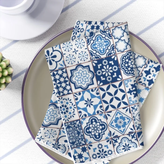 Portuguese Home Decor Azulejo Table Napkins Navy Blue White Dinner Napkins Set Of 4 Spanish Kitchen Siciliano Table Decoration
