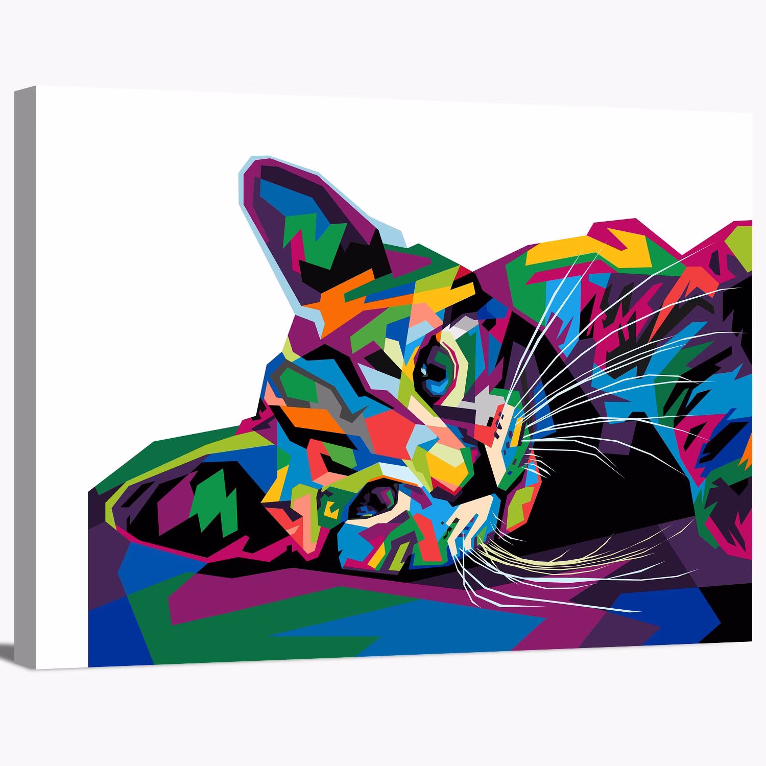 Colorful Cat Kitten Feline Lying Down Pop Art Modern Multicolored Animal Pet Portrait Wrapped Canvas Print Wall Home Decor Office