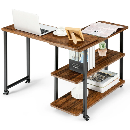 Gymax Sofa Side End Table Rotating Bookcase w/ Storage Shelves & - See Details