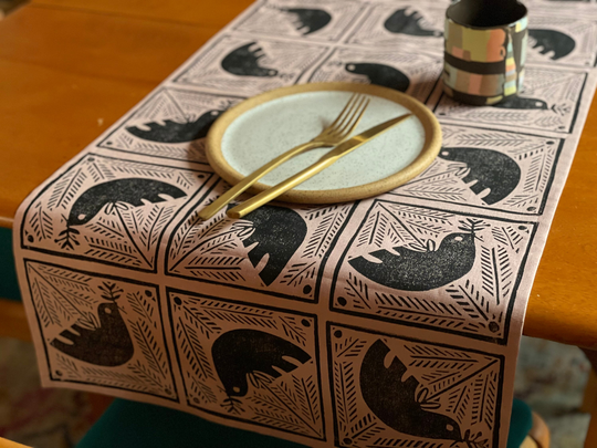 Dove Block Block Printed Linen Table Runner 16x70"