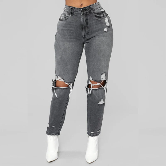 Ripped Fashion Jeans Women High Waist Skinny Pencil Denim Pants Elastic