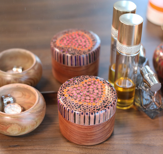 Heart-Shape Jewelry Box - Colorful Pencil & Resin Storage Round Wooden Craft Ring, Earring Necklace Boxes