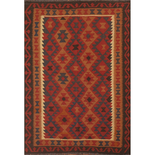 Colorful Kilim Oriental Area Rug Hand-woven Wool Carpet - 4'11" x 6'5"