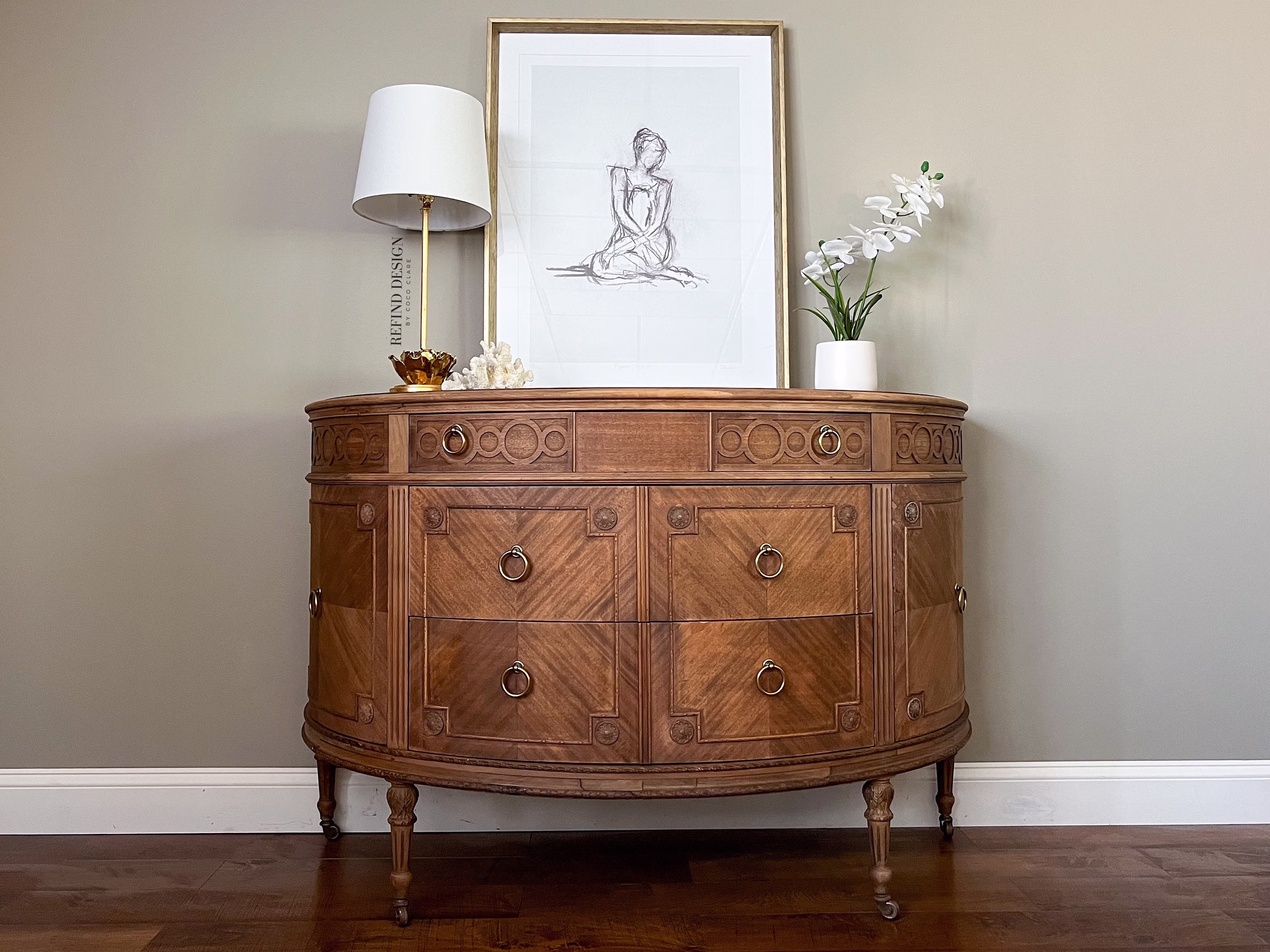 Sold Antique Demilune Entryway Console, Victorian Sideboard, Transitional Credenza, Traditional Hepplewhite Dresser