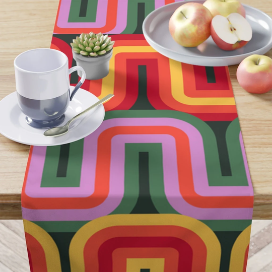 70's Kitchen Retro Table Runner, Groovy, Orange, Pink, Green, Yellow, Funky Mid Mod Linens