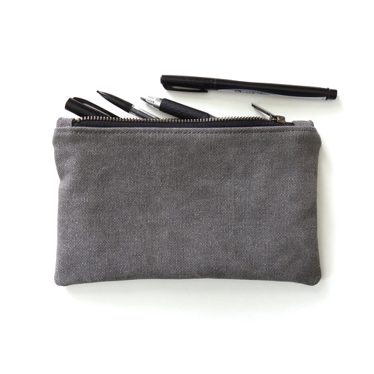 Gray Distressed Canvas Pencil Case, Medium Zipper Pouch