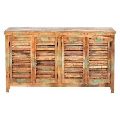 72 Inch Shutter Style Reclaimed Wood Rustic Sideboard Buffet Cabinet