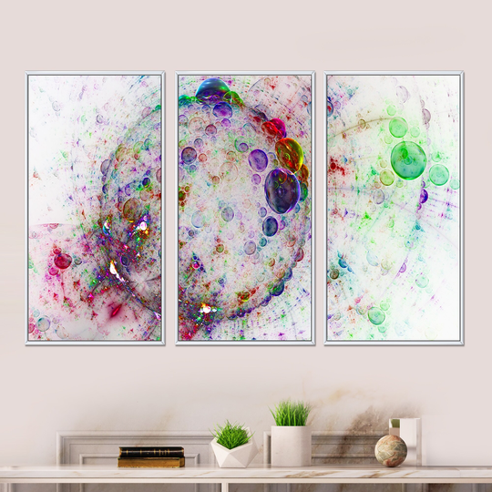 Designart 'Colorful Spherical Planet Bubbles' Abstract Framed Wall Decor Set of 3 - 4 Colors of Frames