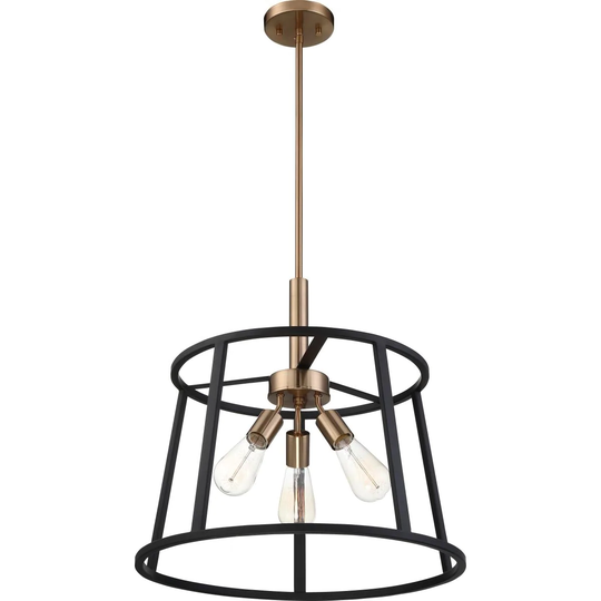 Chassis 3-Light Pendant Fixture Copper Brushed Brass Finish with Matte Black Frame - N/A