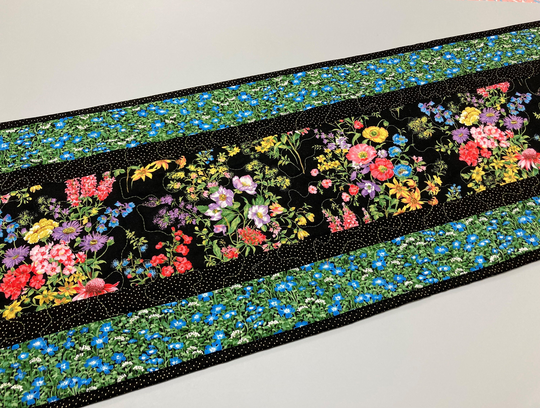 Dining Table Runner Summer Flower Bouquets, 13x48", Blue Yellow Pink Flowers, Coffee Runner, Garden Floral Nature, Everyday End