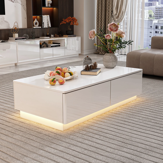 High Gloss Coffee Table Living Room Table Waiting Area Table 4 Drawers