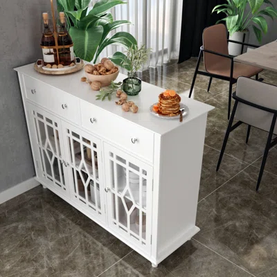 3-Tempered Glass Door 2-Drawer Sideboard With White Finish